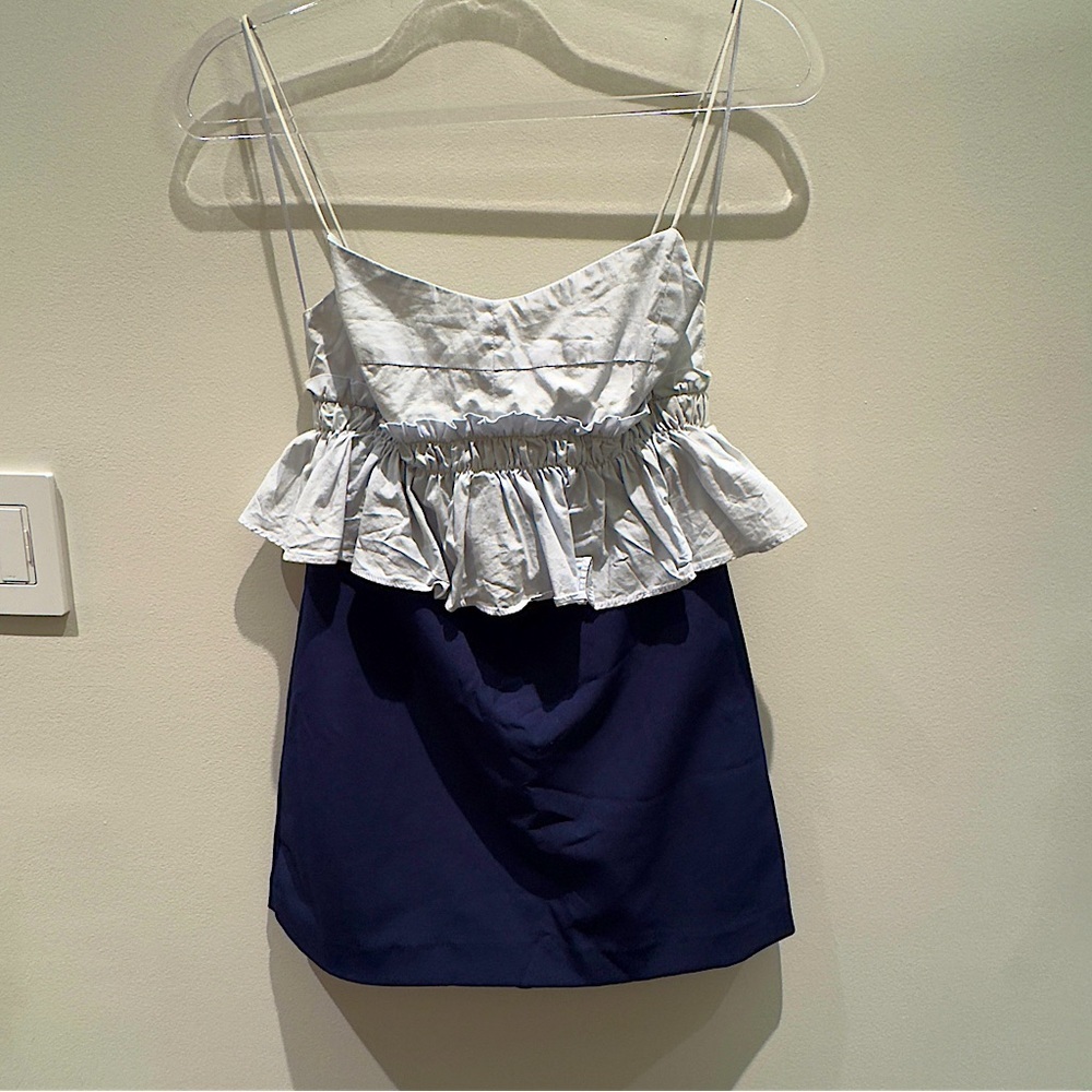 Zara- Blue Ruffle Romper Dress Delicate Straps Size Small